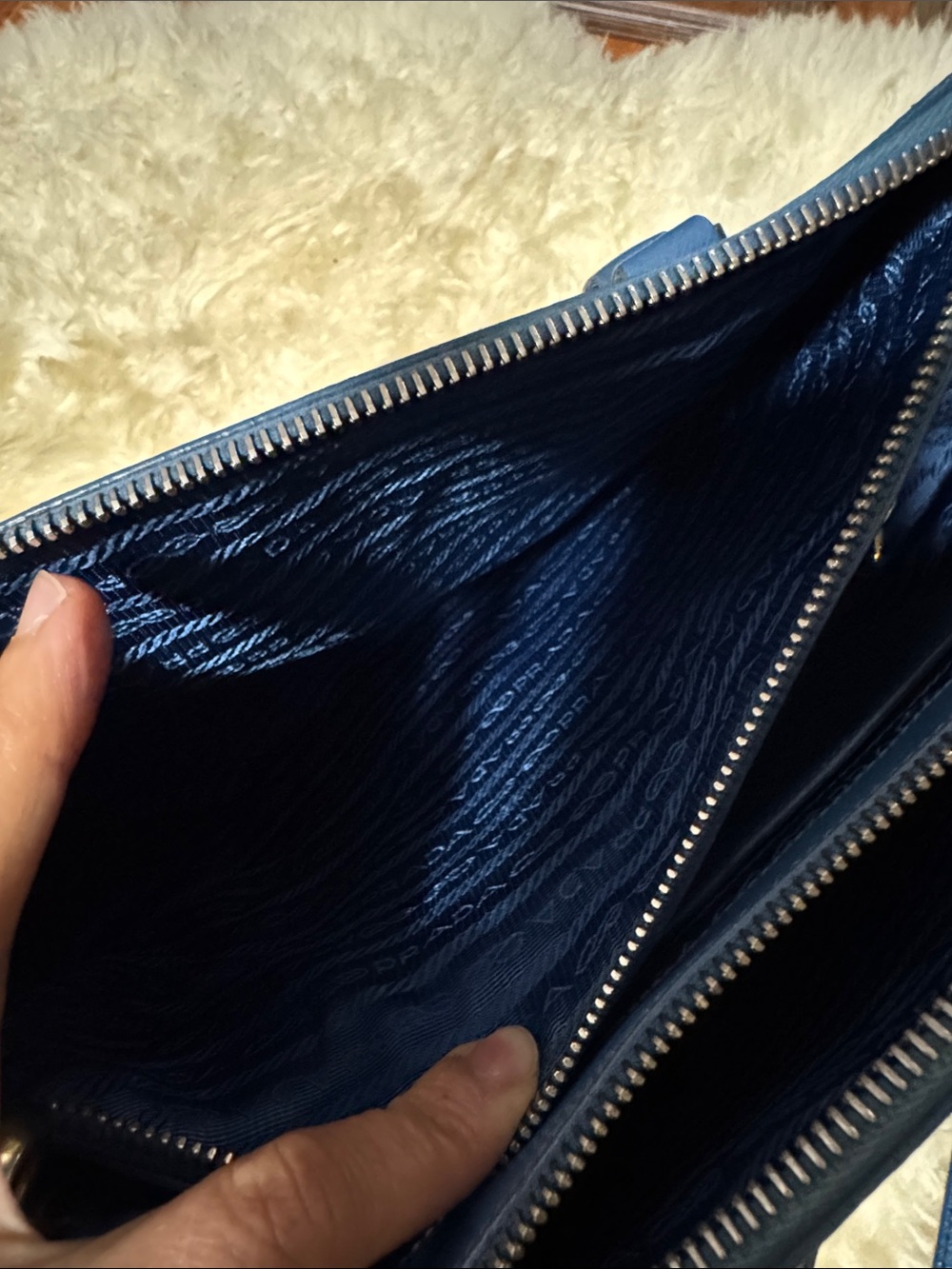 Prada Blue Saffiano Double-Handle Satchel with Crossbody Strap - Picture 13 of 14